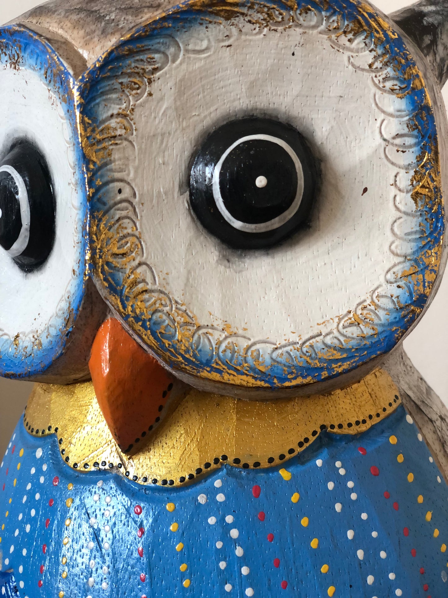 Vintage Hand Carved Wooden Owl Sculpture Portugal