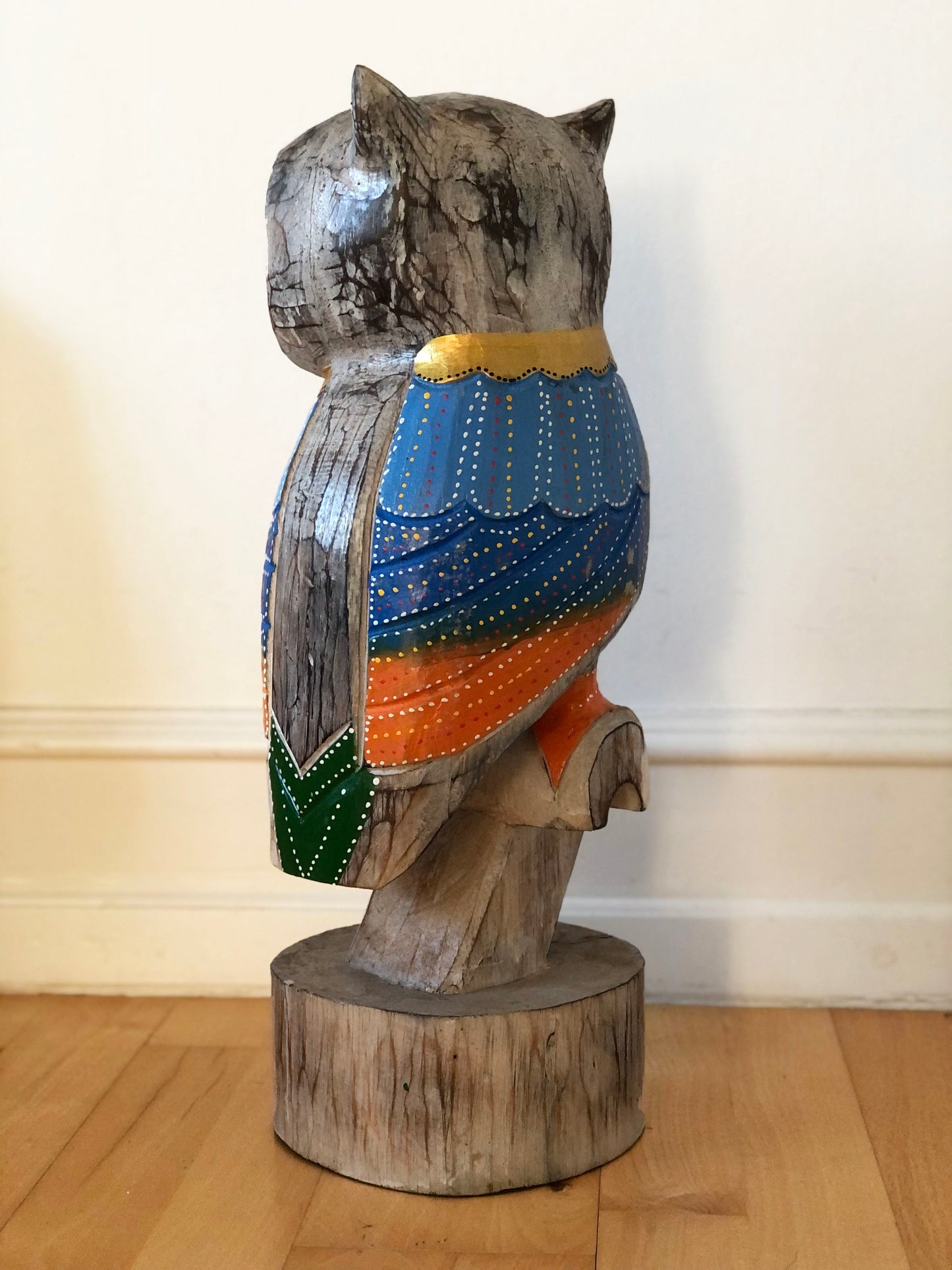 Vintage Hand Carved Wooden Owl Sculpture Portugal