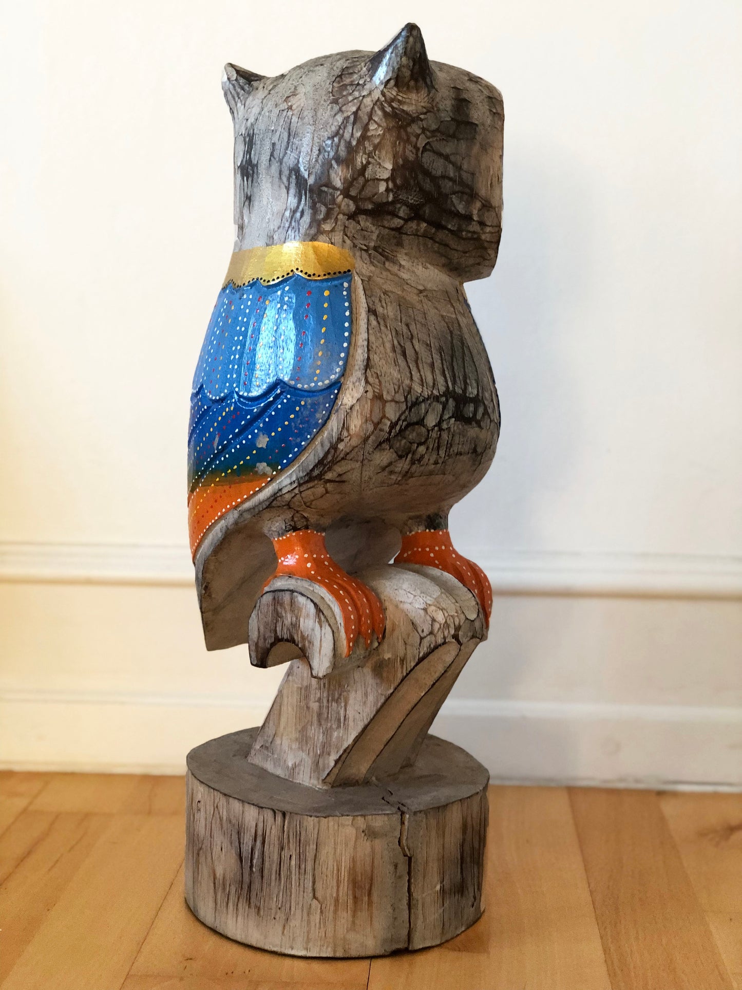 Vintage Hand Carved Wooden Owl Sculpture Portugal