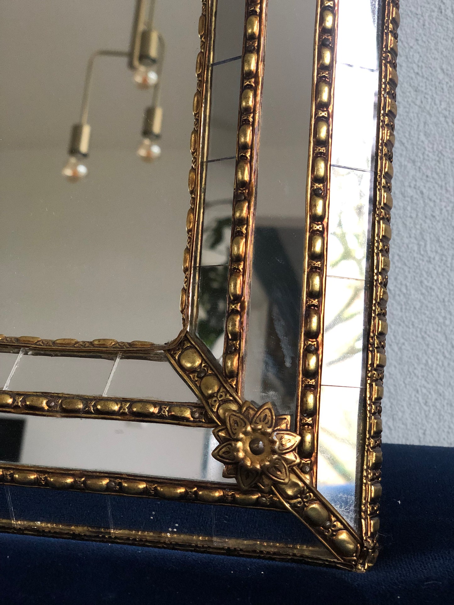 Vintage Square Venetian Mirror Hollywood Regency in Gold Spain 1990s