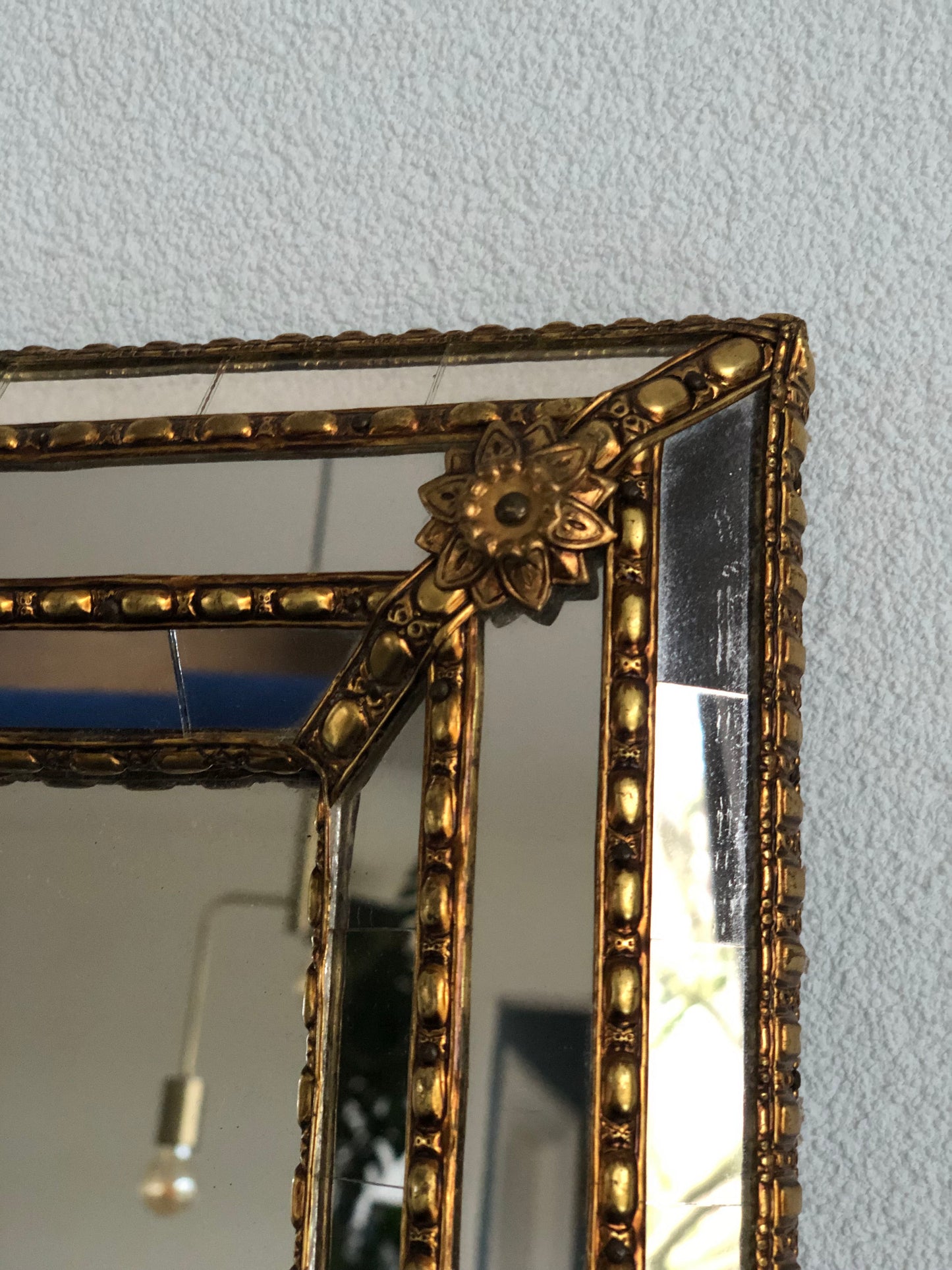 Vintage Square Venetian Mirror Hollywood Regency in Gold Spain 1990s