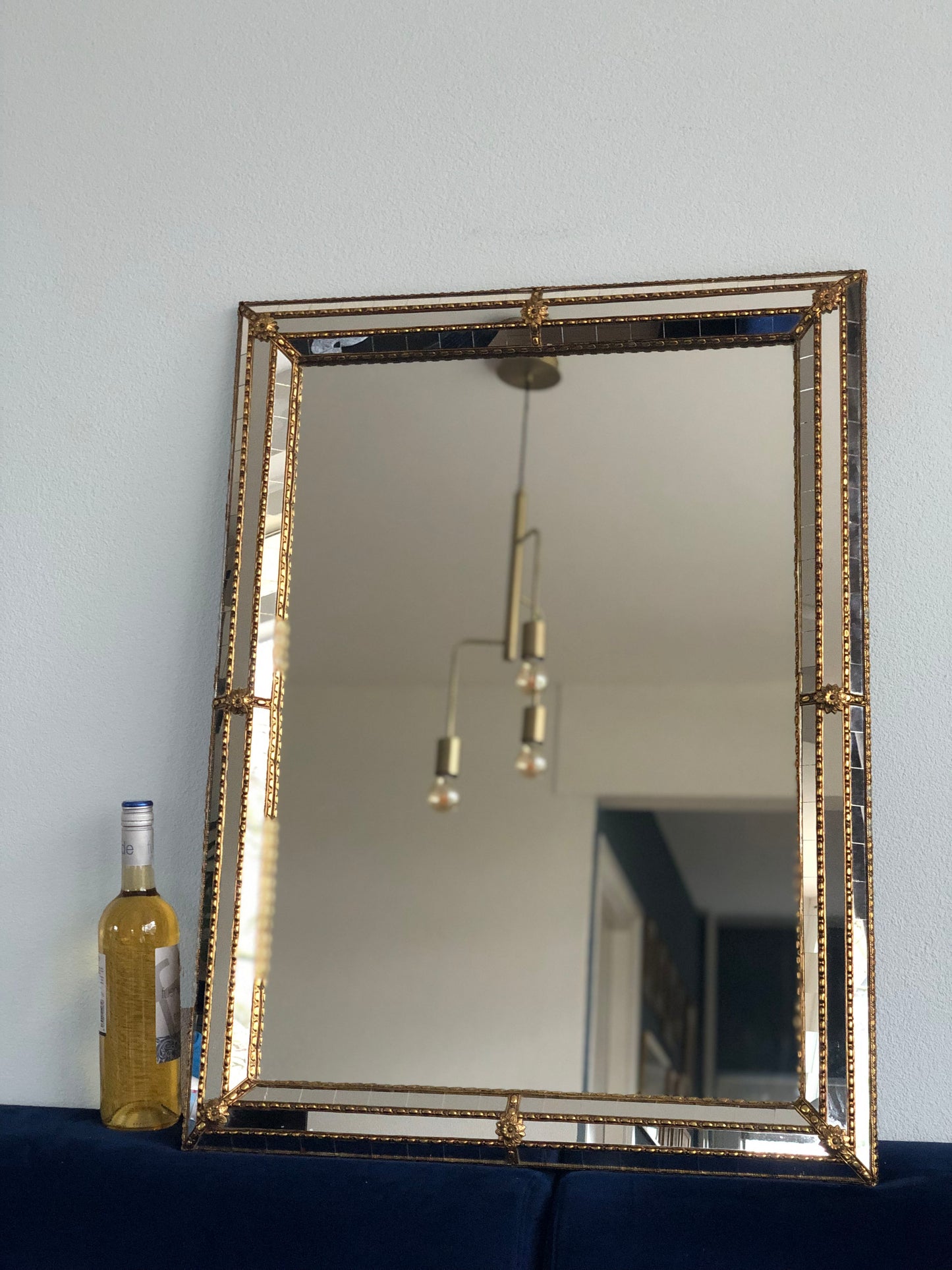 Vintage Square Venetian Mirror Hollywood Regency in Gold Spain 1990s