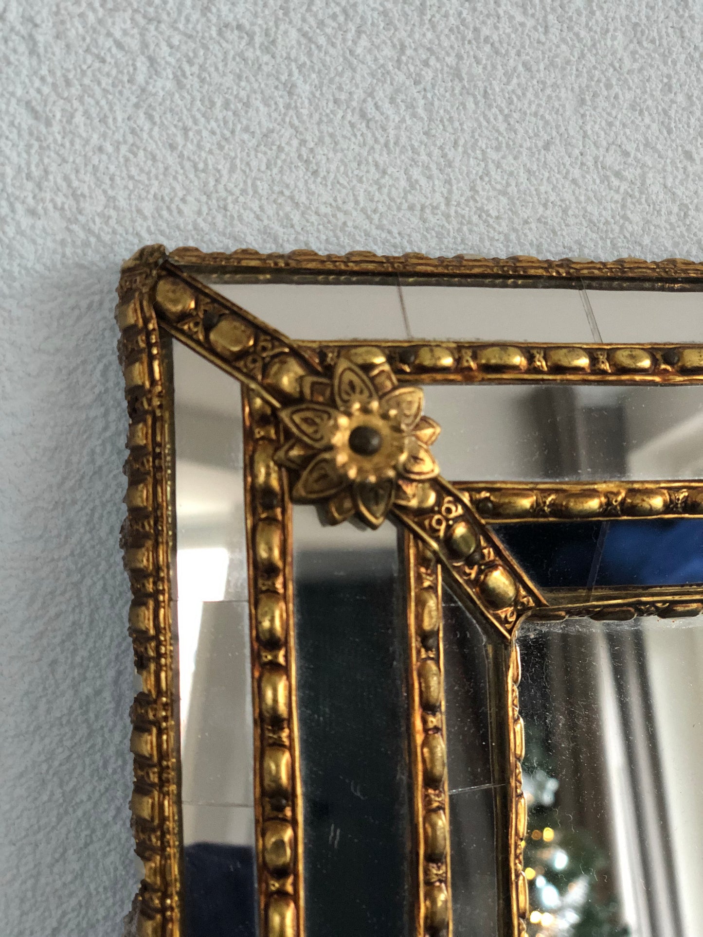 Vintage Square Venetian Mirror Hollywood Regency in Gold Spain 1990s