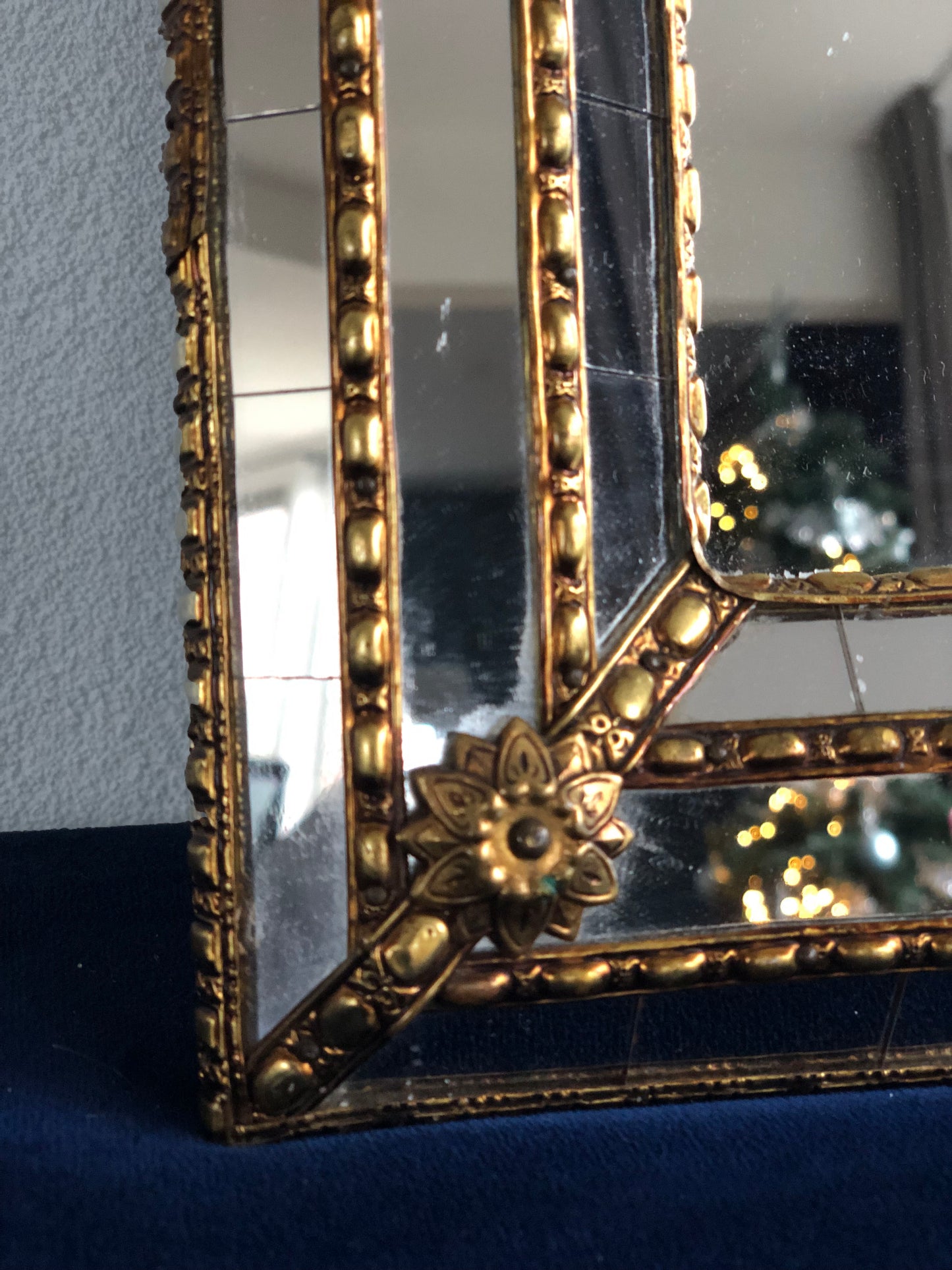 Vintage Square Venetian Mirror Hollywood Regency in Gold Spain 1990s