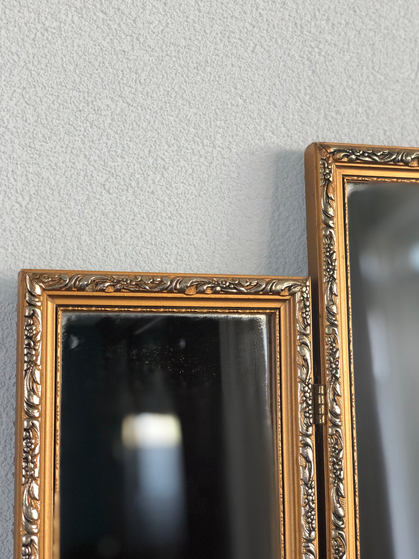 Vintage Vanity Tri Fold Makeup Mirror Giltwood and Carved