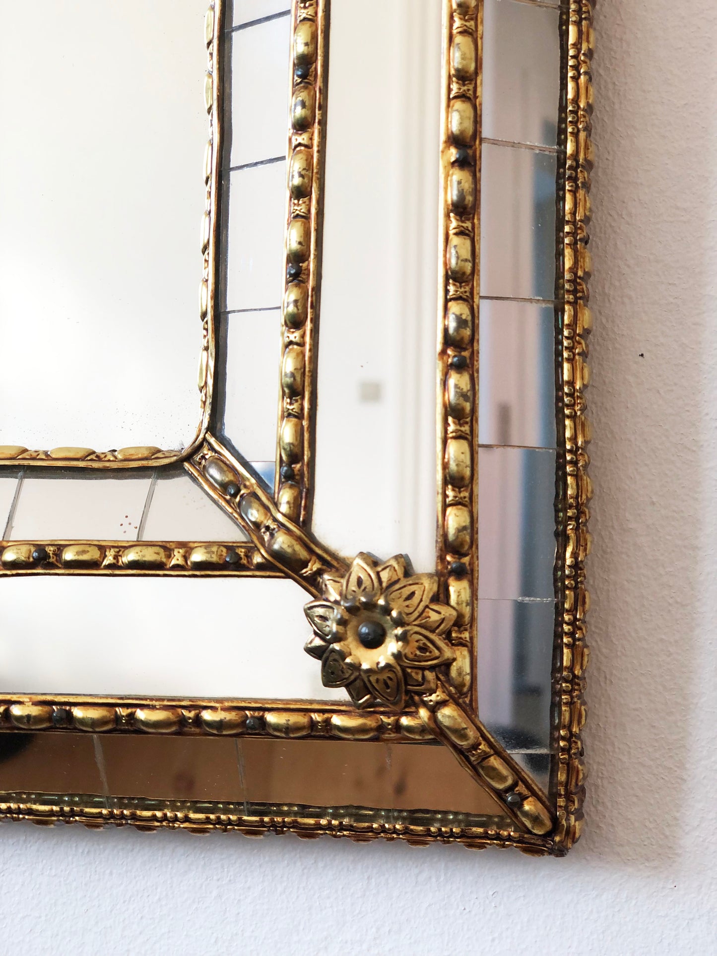 Large Vintage Venetian Full Length Brass Mirror – Gold Hollywood Regency, Spanish 1990s