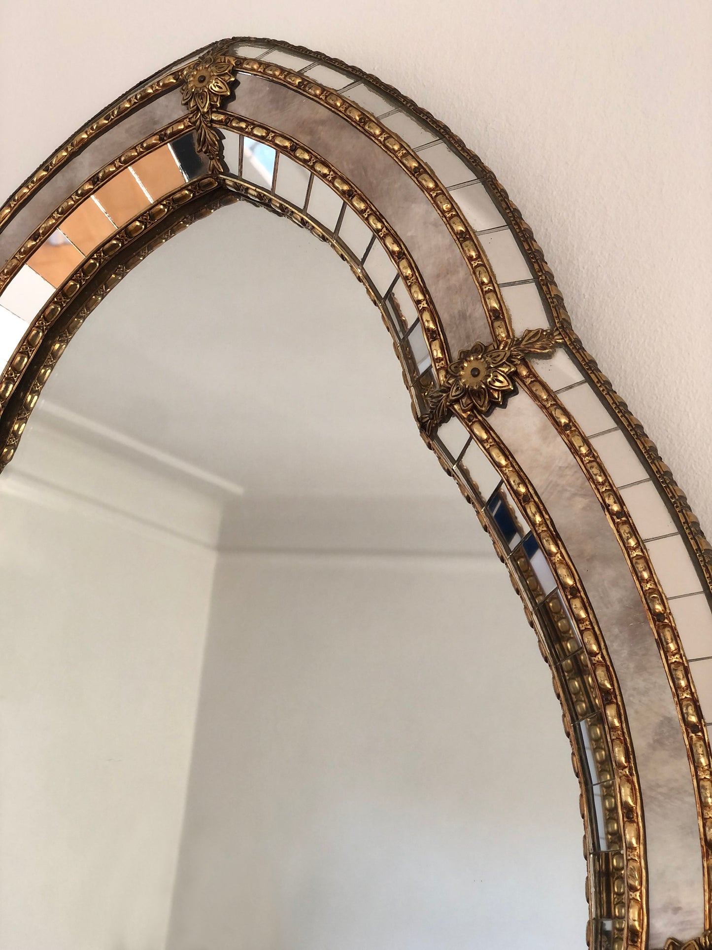 Large Vintage Venetian Mirror Hollywood Regency in Gold Spain 1987