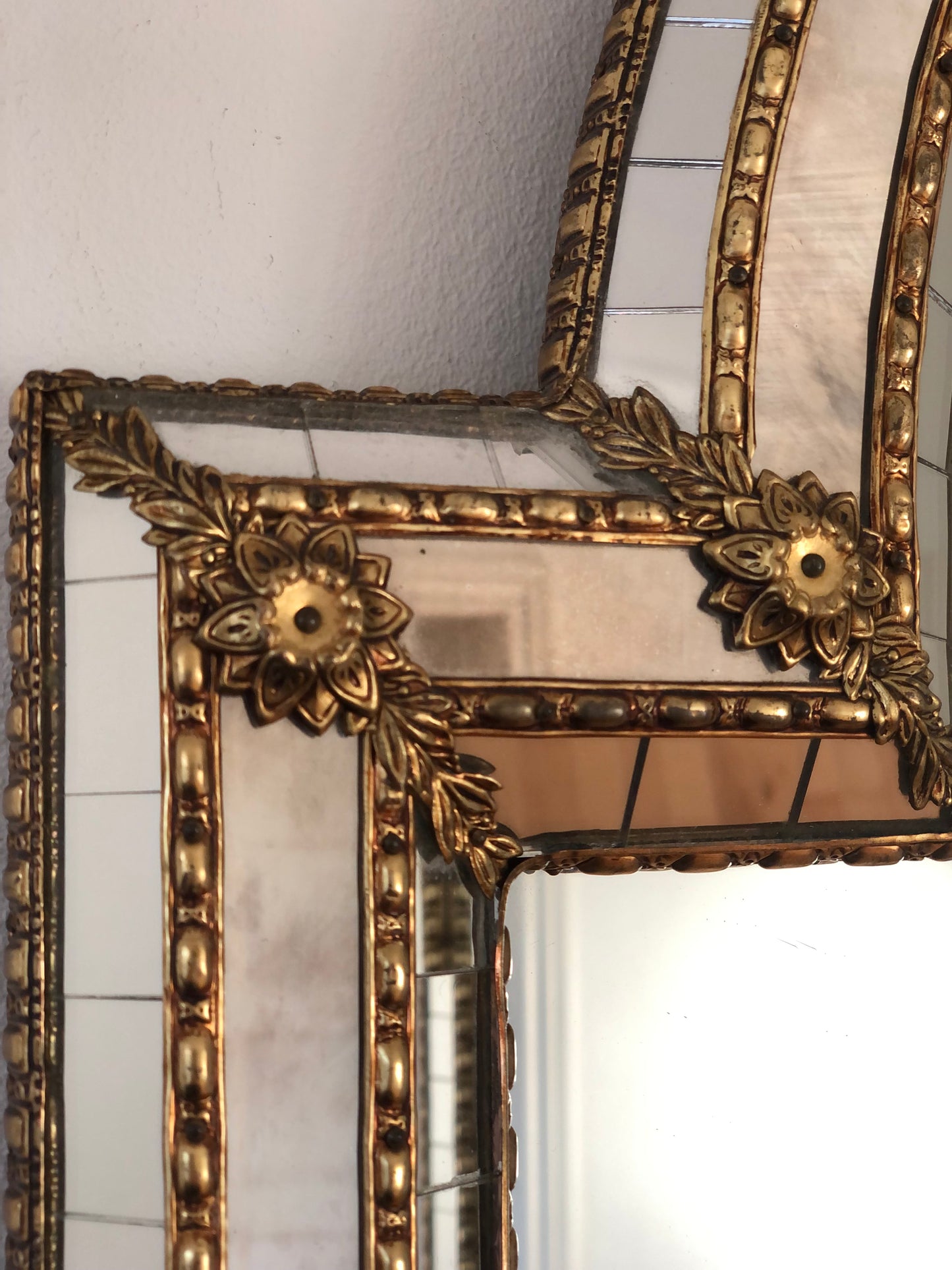 Large Vintage Venetian Mirror Hollywood Regency in Gold Spain 1987