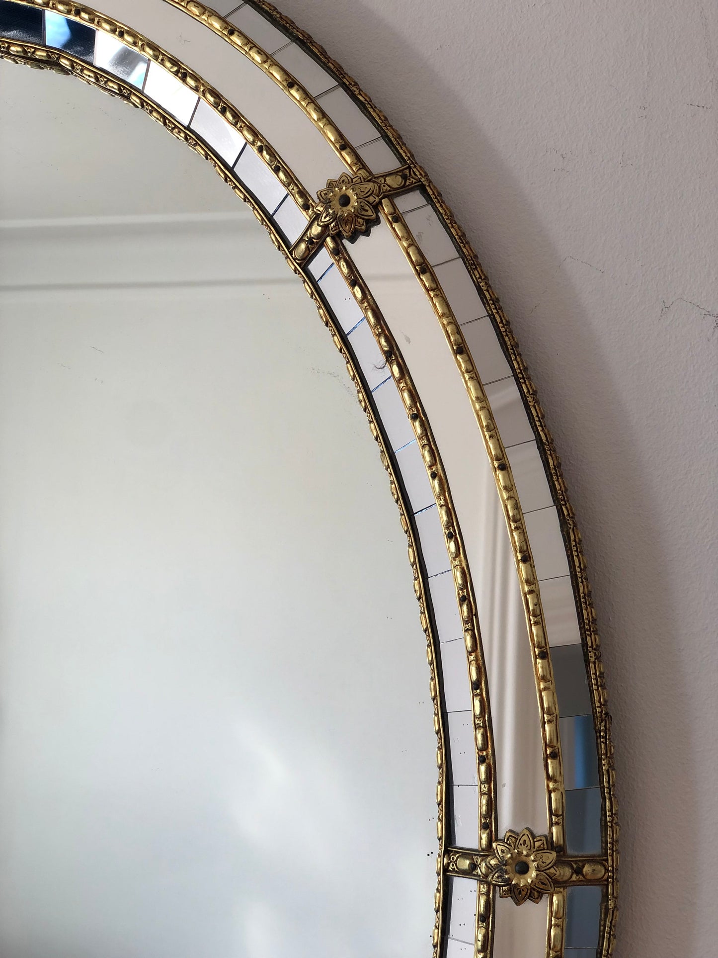 Vintage Venetian Oval Mirror Hollywood Regency in Gold Spain 1990s