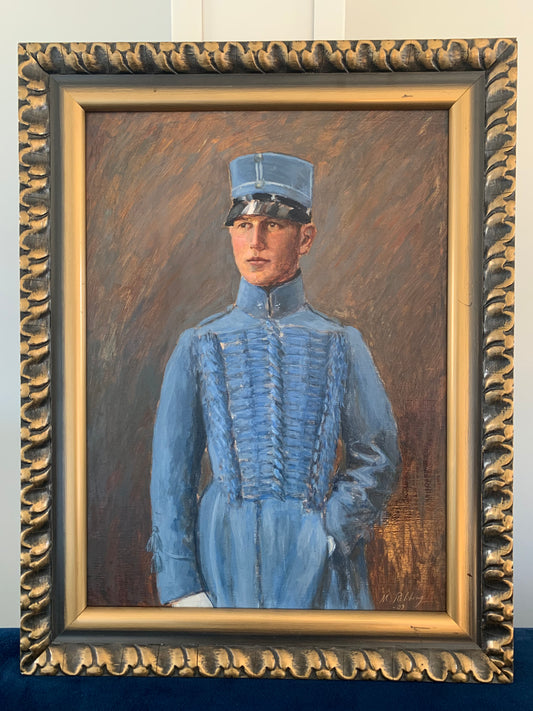 Early 20th Century Swedish Oil Painting of an Officer in Blue
