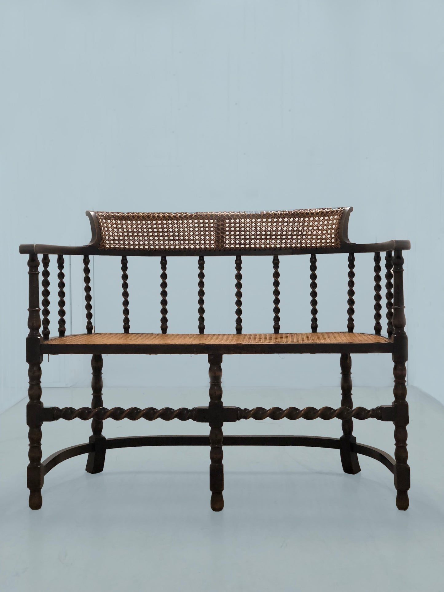 Edwardian Barley Twist Bench With Cane Early 20th Century