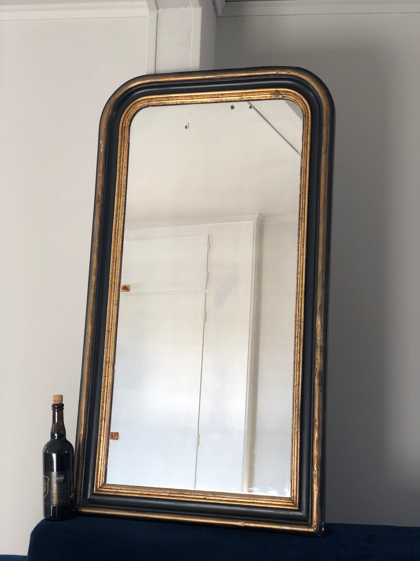 High Quality Antique Louis Philippe Mirror in Black and Gold France Late 19th Century