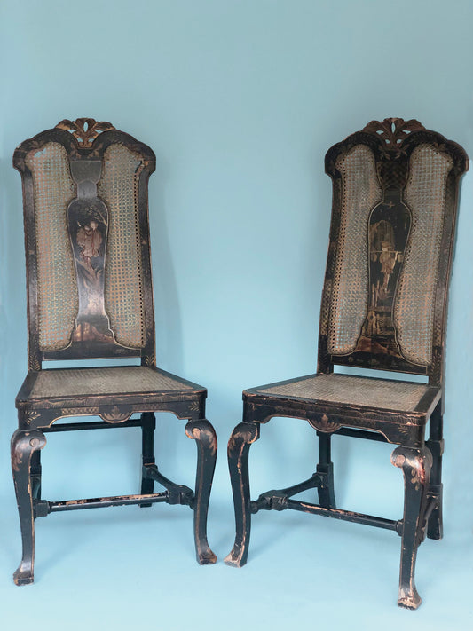 19th Century Chinoiserie Lacquered Antique Chair England Set of 2