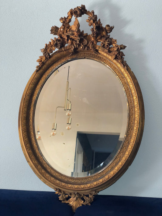 19th Century French Gilded Facet Cut Oval Mirror