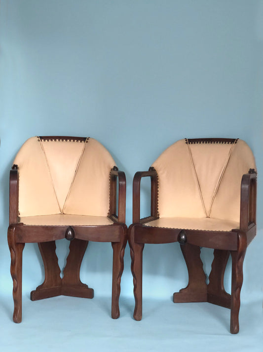 A Pair Art Deco Amsterdam School Tub Chairs, Armchairs 1920s