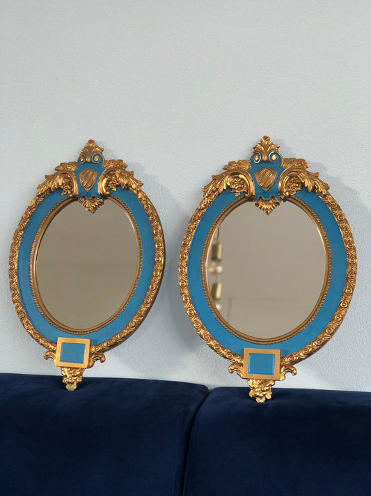 A Pair Louis XV Oval Giltwood Crested Mirror France 1900s