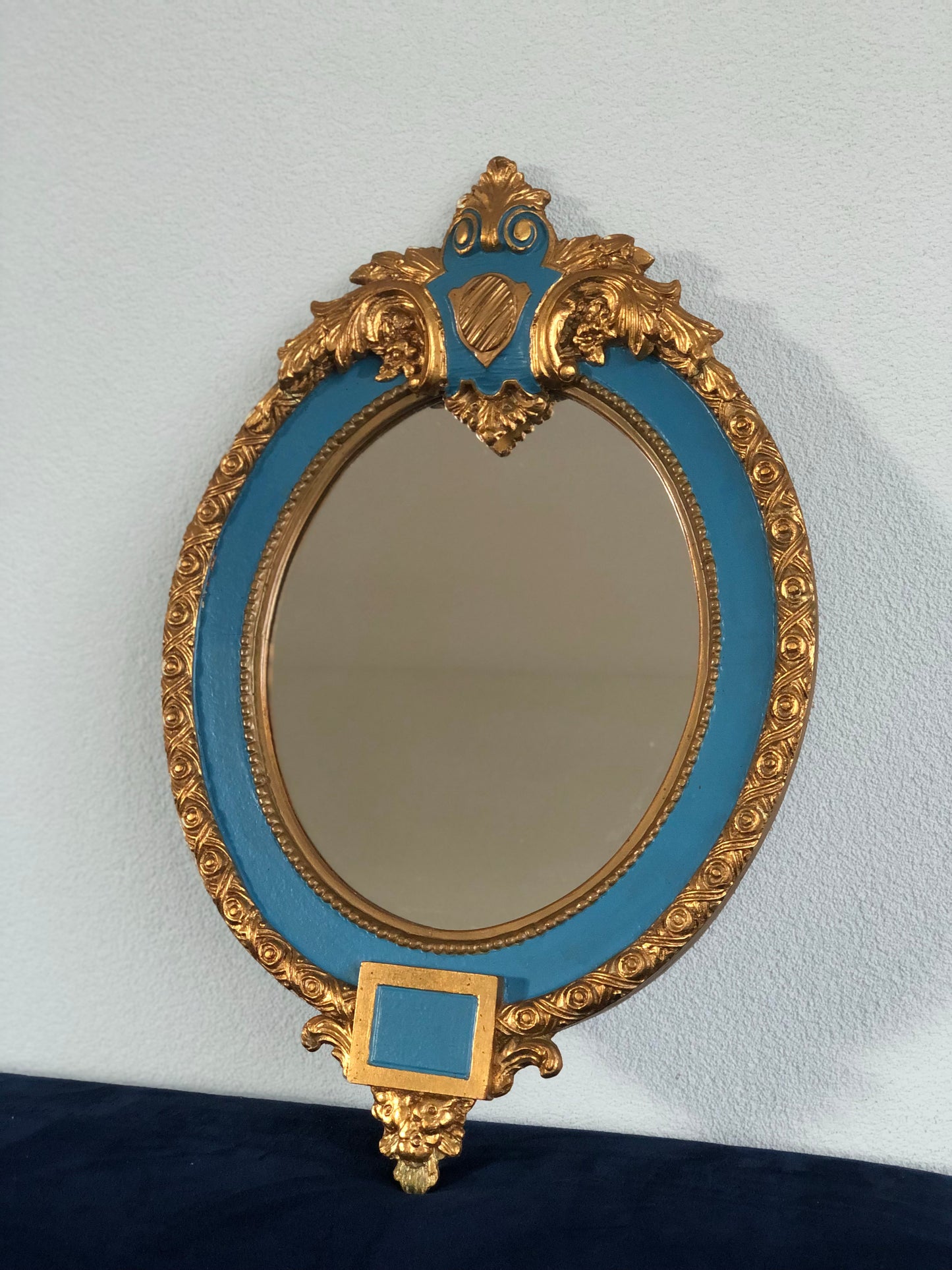 A Pair Louis XV Oval Giltwood Crested Mirror France 1900s