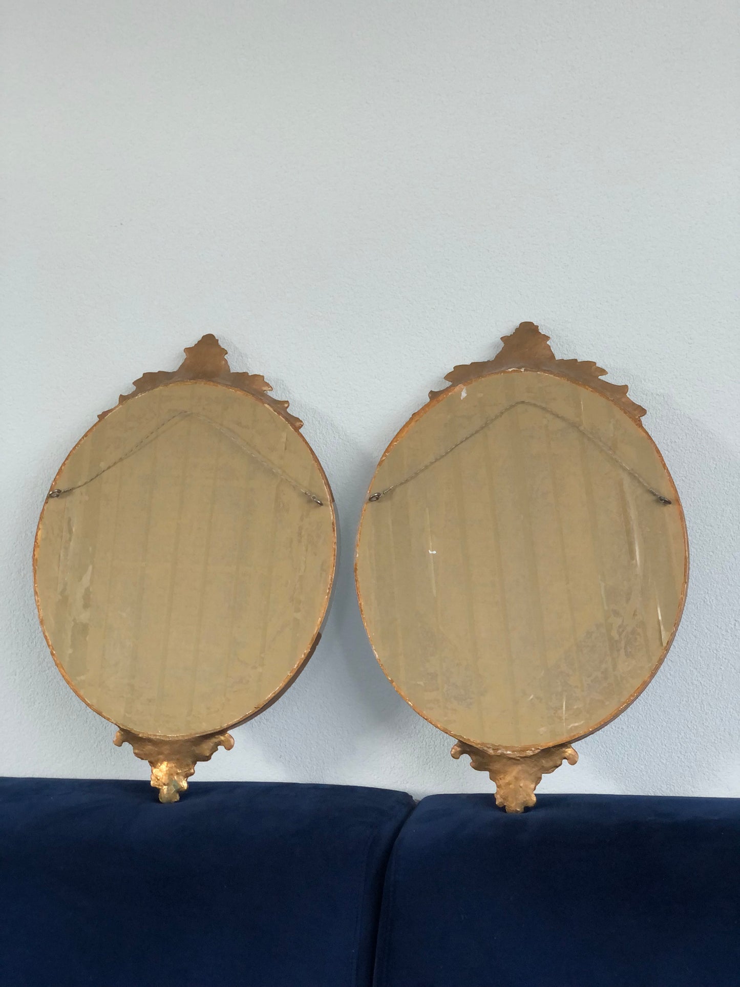 A Pair Louis XV Oval Giltwood Crested Mirror France 1900s