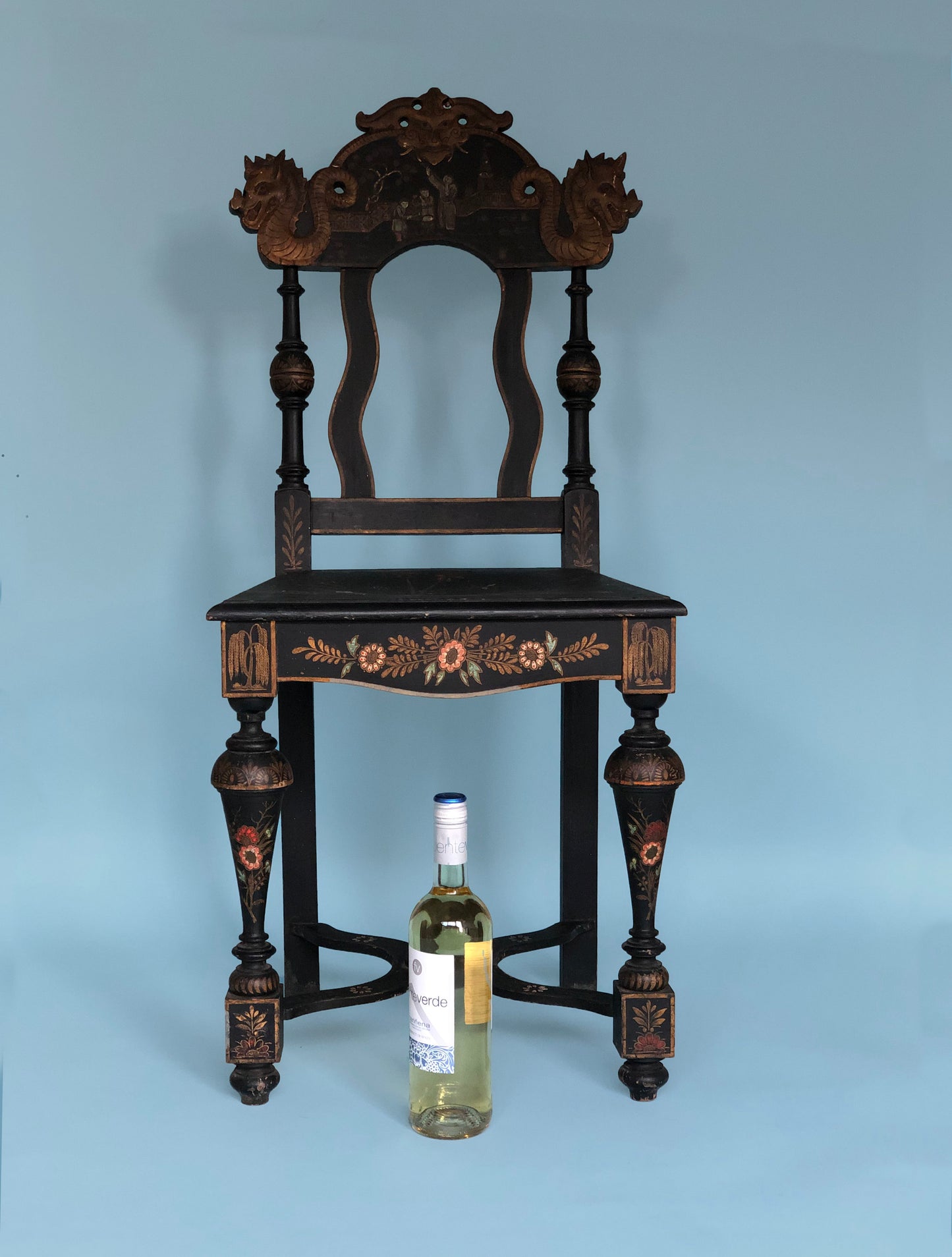 Antique Chinoiserie Chair with Carved Dragons