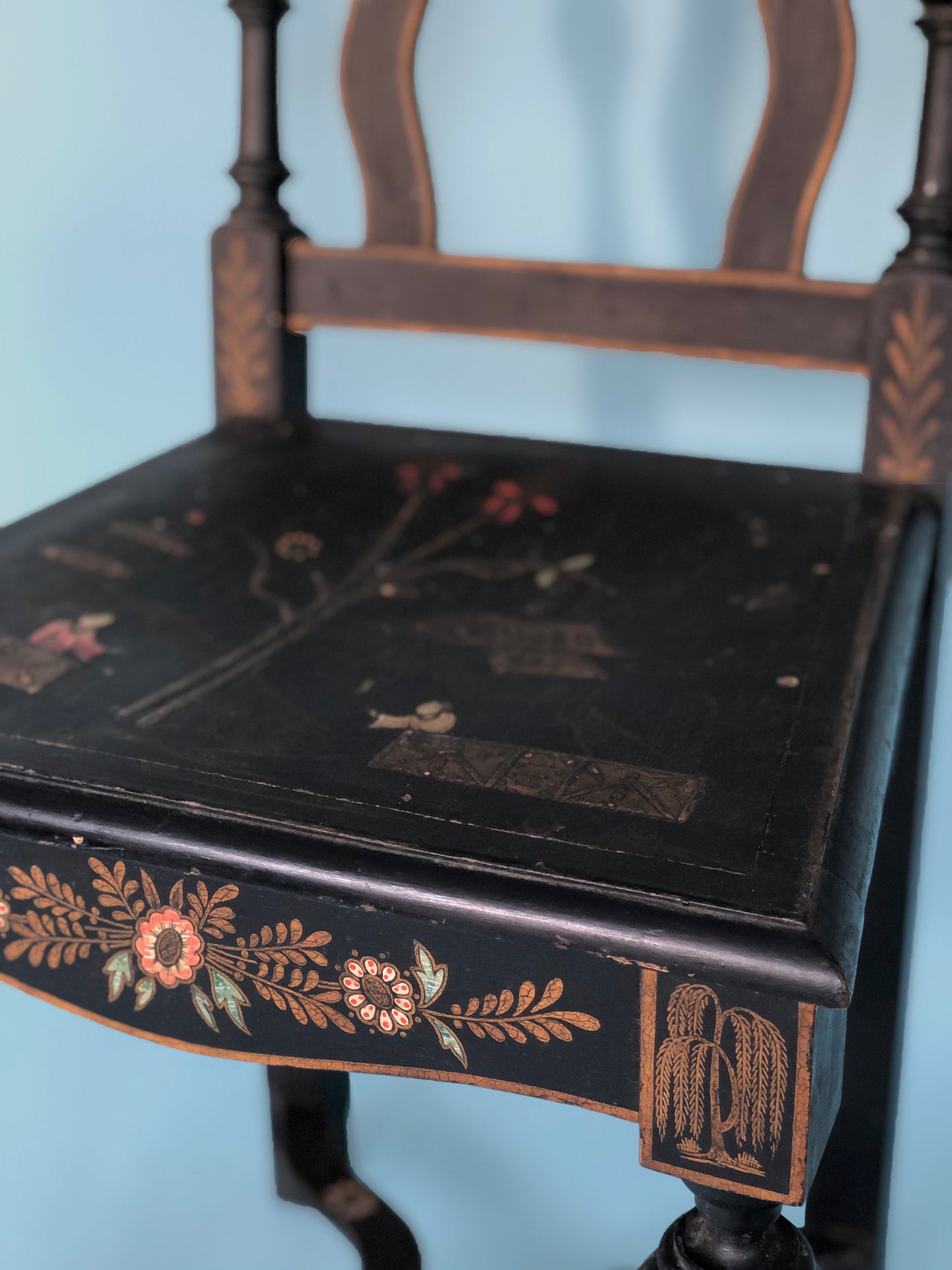 Antique Chinoiserie Chair with Carved Dragons