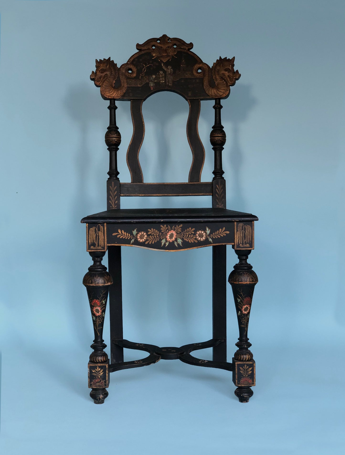 Antique Chinoiserie Chair with Carved Dragons