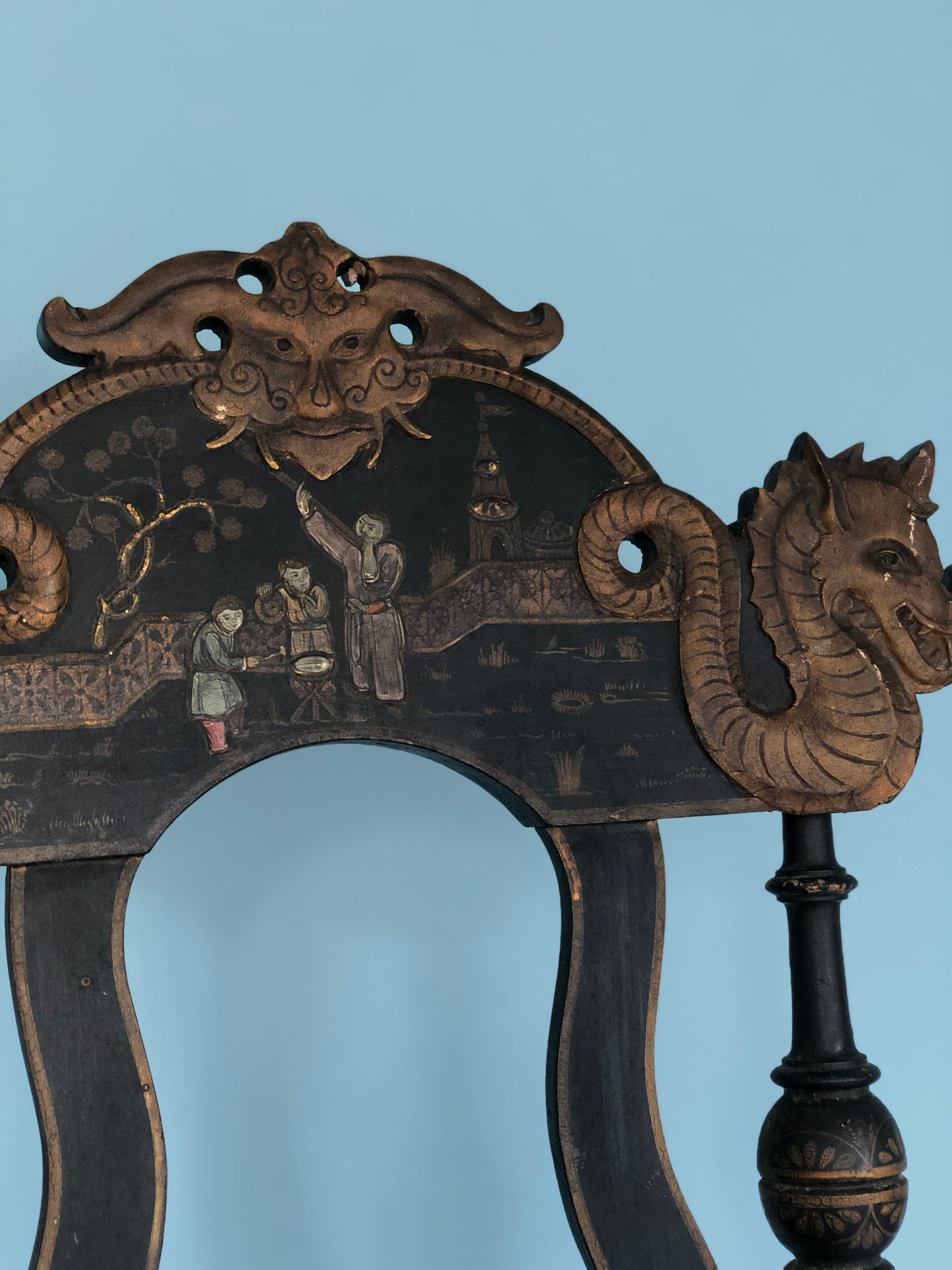 Antique Chinoiserie Chair with Carved Dragons