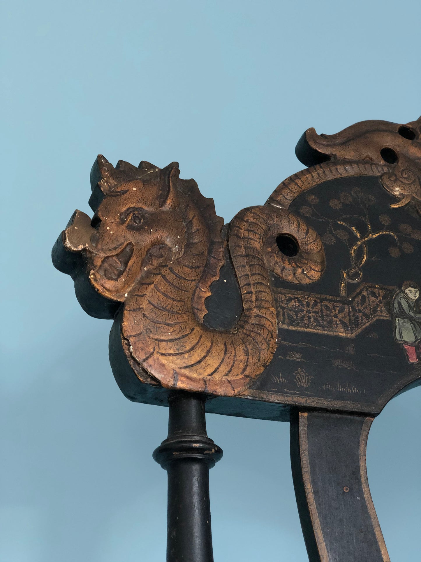 Antique Chinoiserie Chair with Carved Dragons