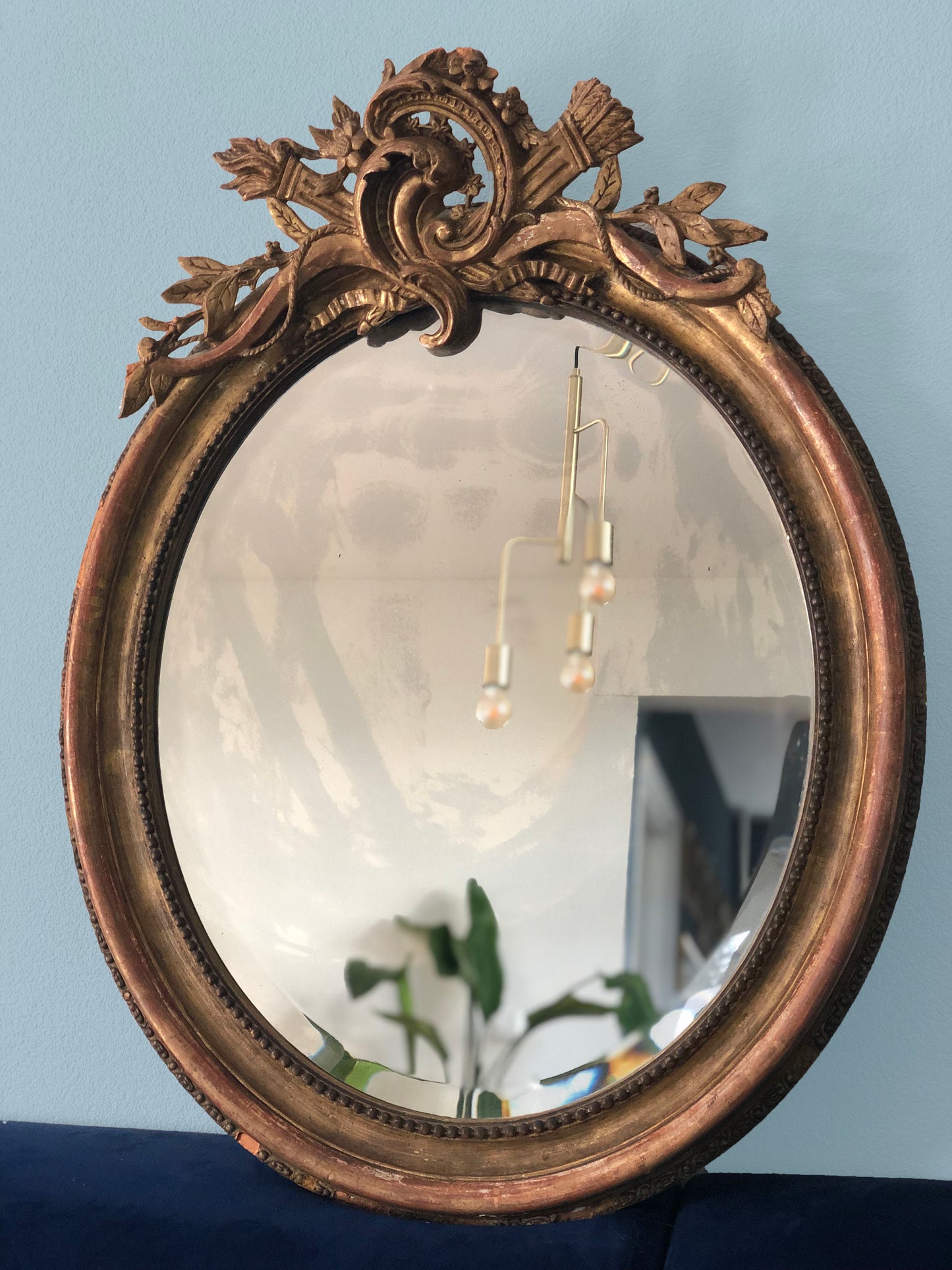 Antique French Oval Carved Giltwood Mirror 19th Century