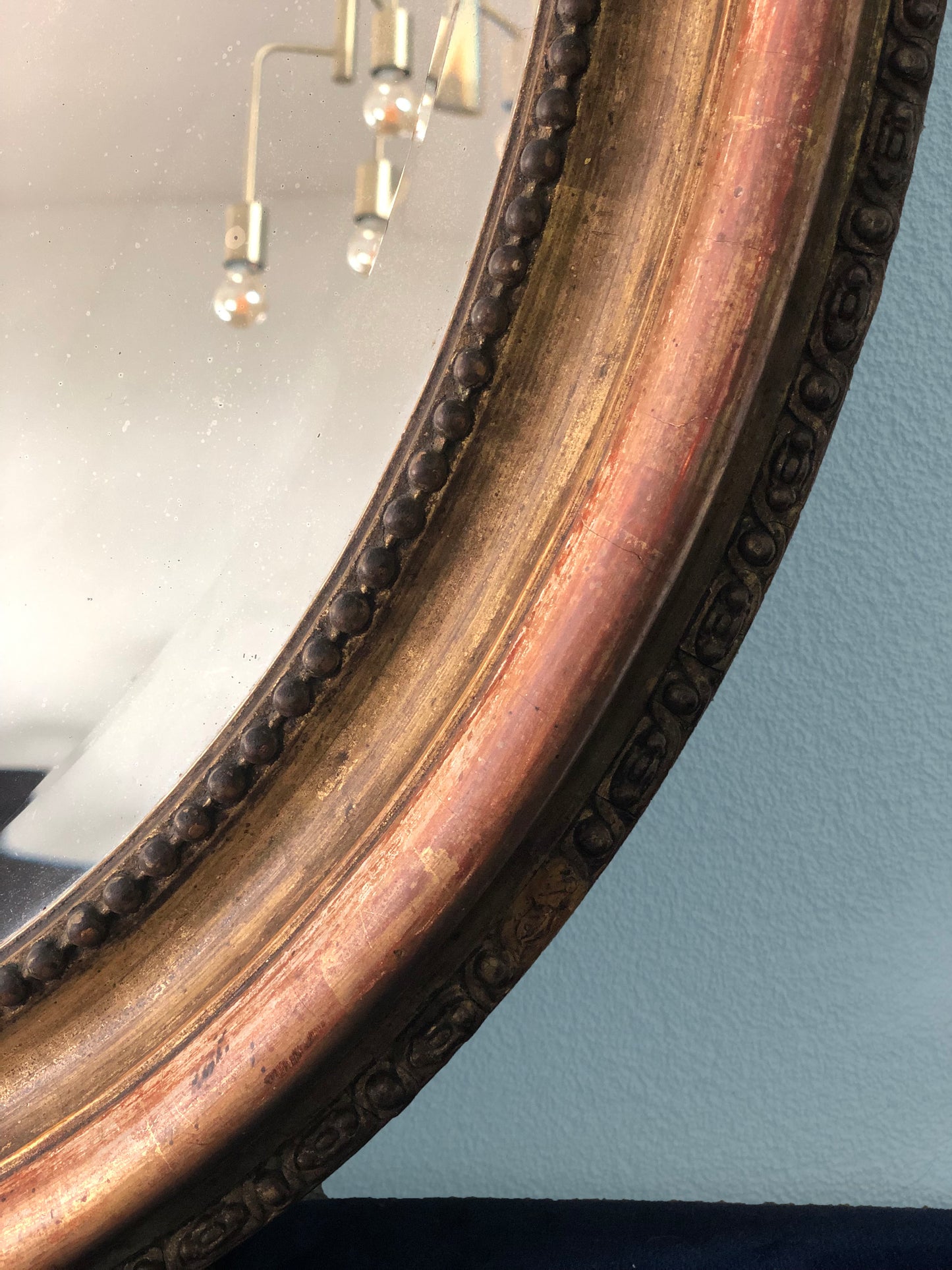 Antique French Oval Carved Giltwood Mirror 19th Century