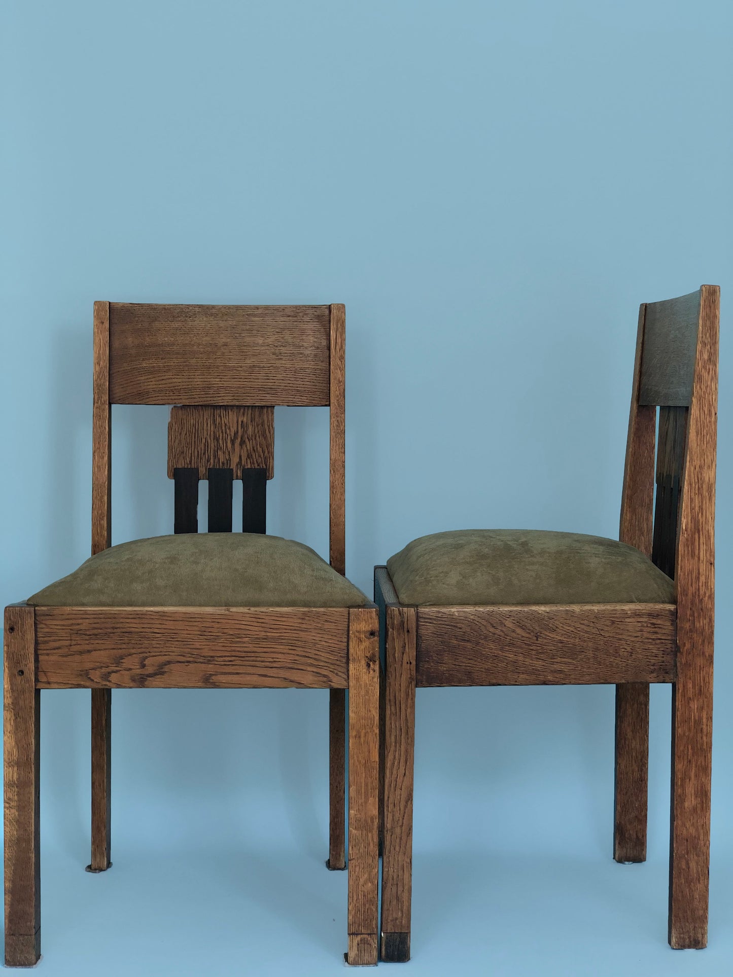 Oak Art Deco Amsterdam School Chairs 1920s. Set of 2