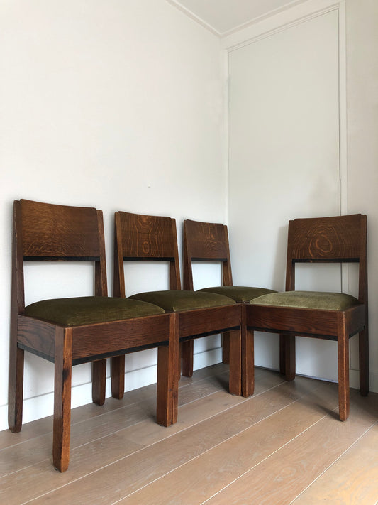 Art Deco Oak Dining Chairs By J.A. Muntendam For L.O.V. Oosterbeek 1920s. Set of 4