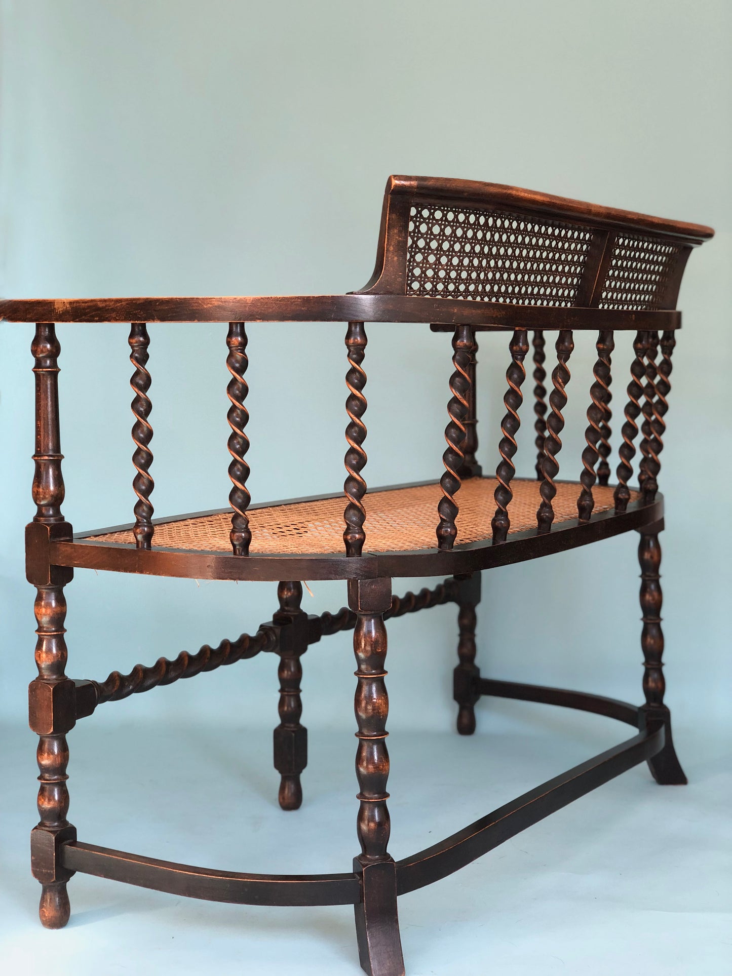 Edwardian Barley Twist Bench With Cane Early 20th Century