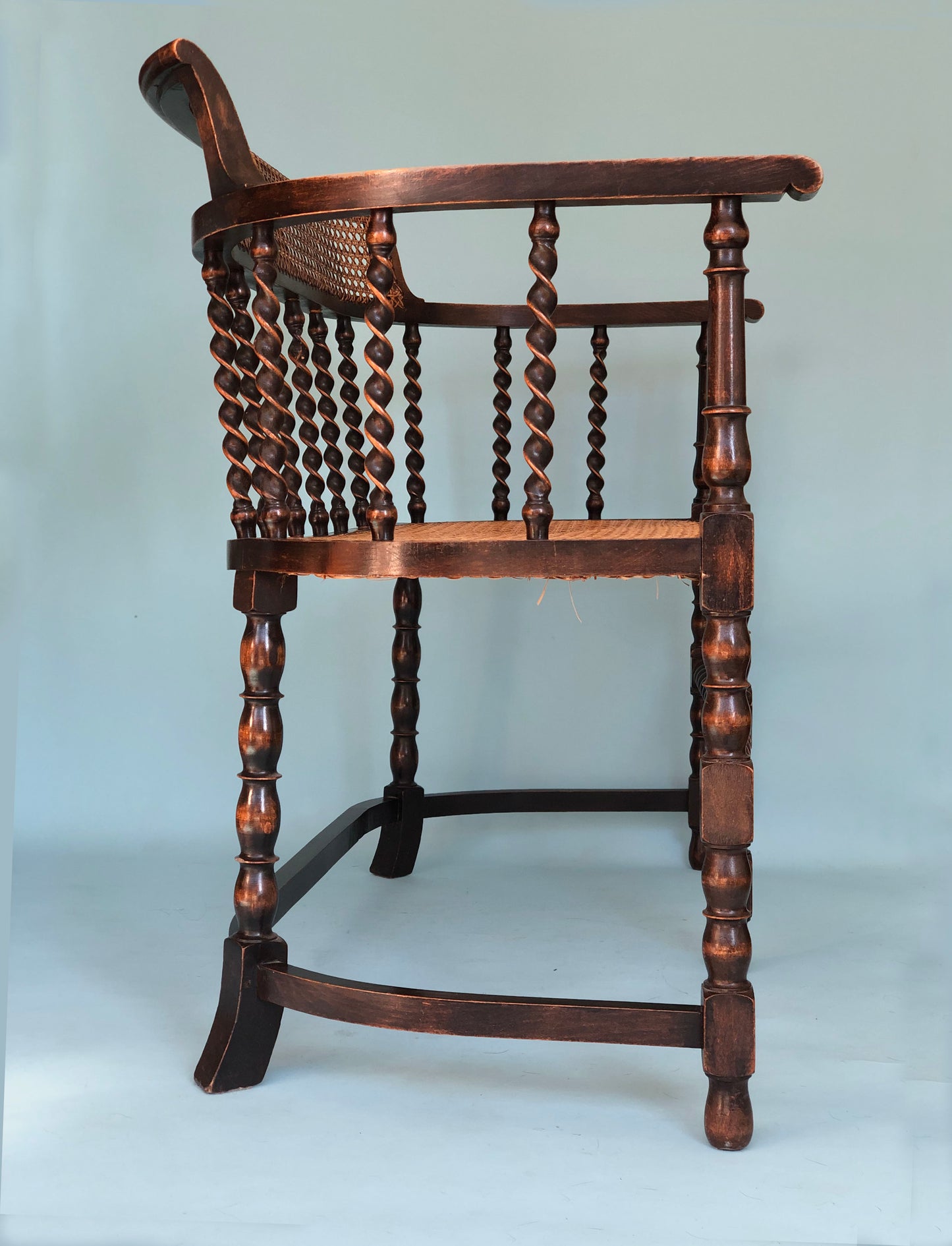 Edwardian Barley Twist Bench With Cane Early 20th Century