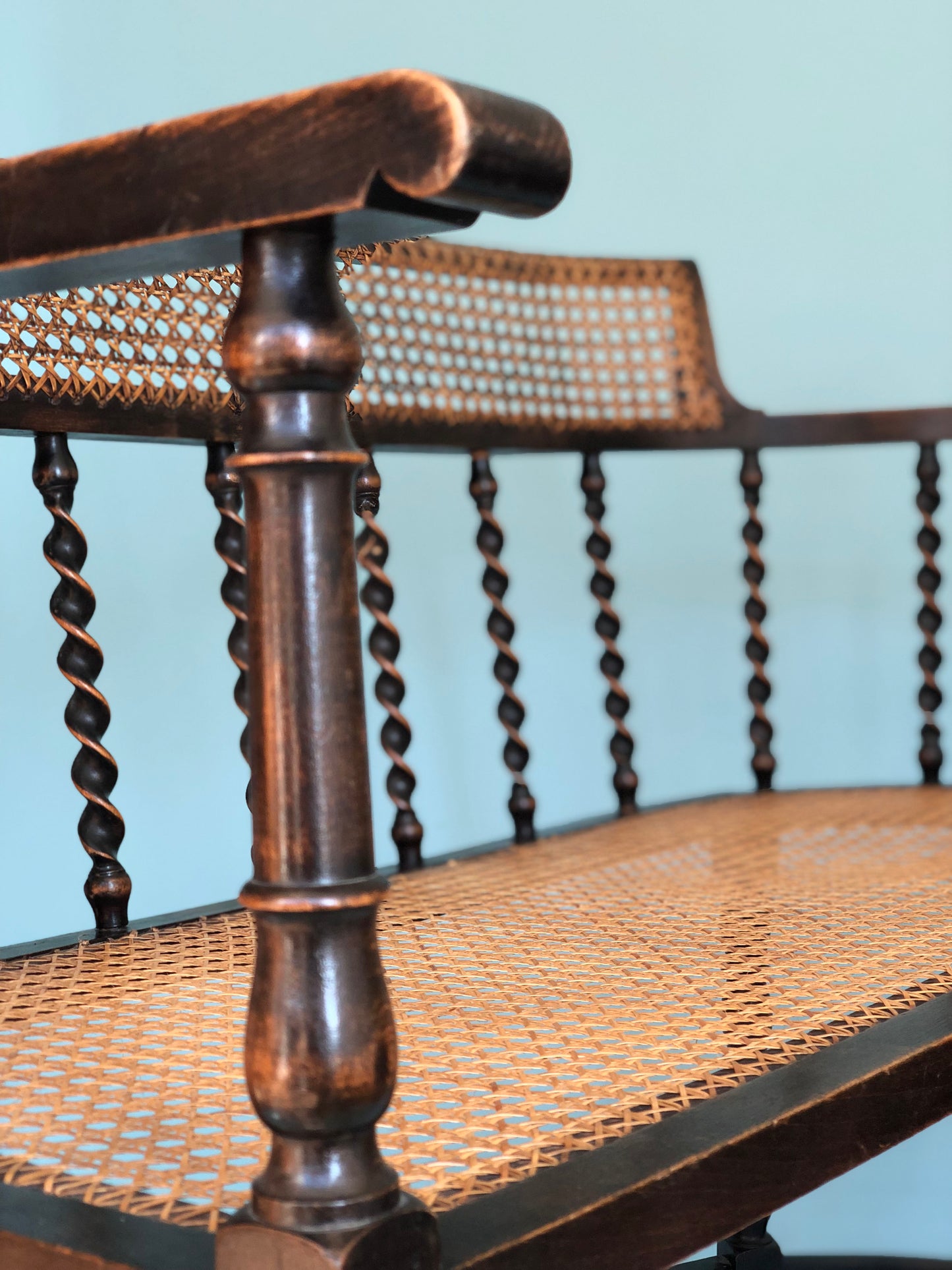 Edwardian Barley Twist Bench With Cane Early 20th Century