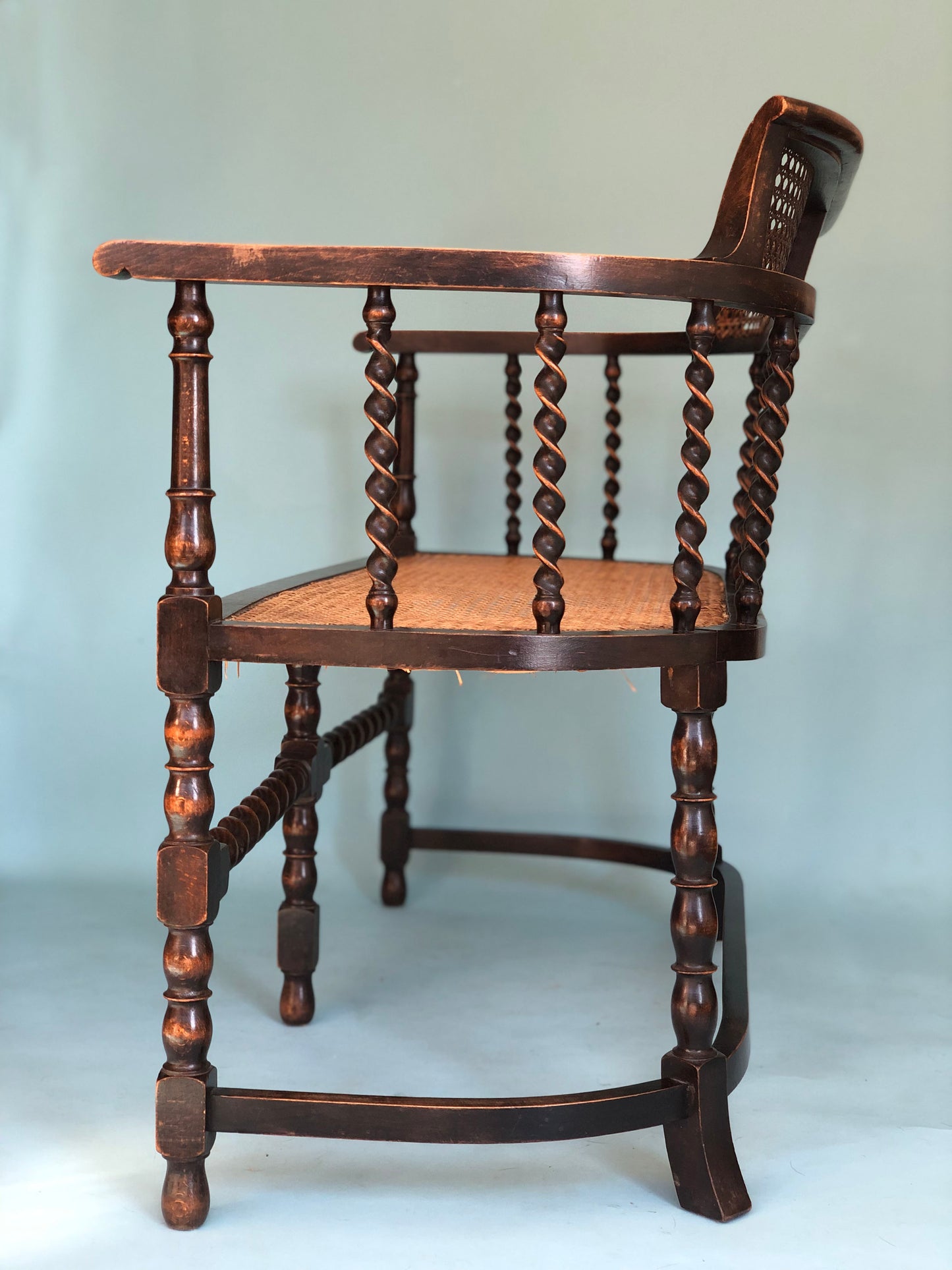 Edwardian Barley Twist Bench With Cane Early 20th Century