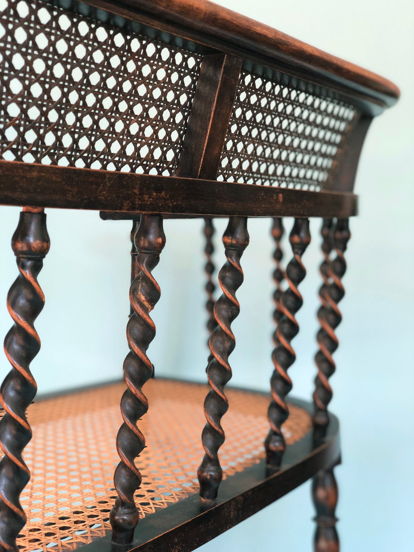 Edwardian Barley Twist Bench With Cane Early 20th Century