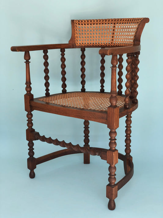 Edwardian Barley Twist Corner Chair With Cane 19th Century