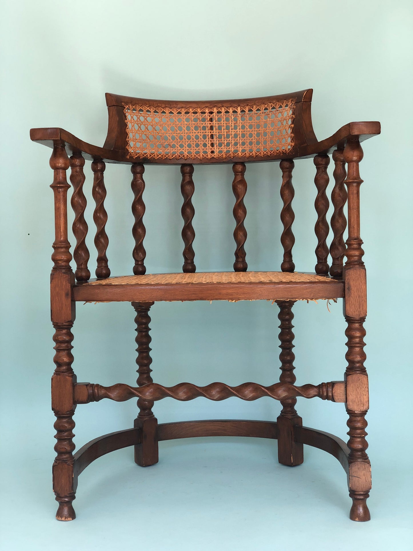 Edwardian Barley Twist Corner Chair With Cane 19th Century