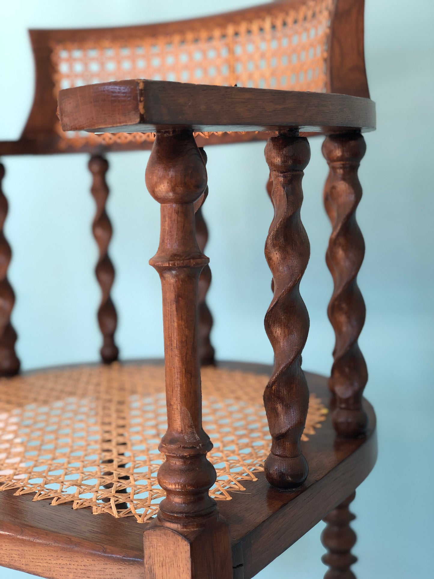 Edwardian Barley Twist Corner Chair With Cane 19th Century