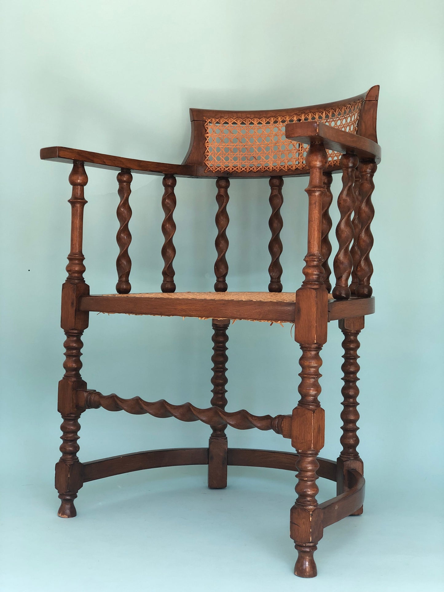 Edwardian Barley Twist Corner Chair With Cane 19th Century