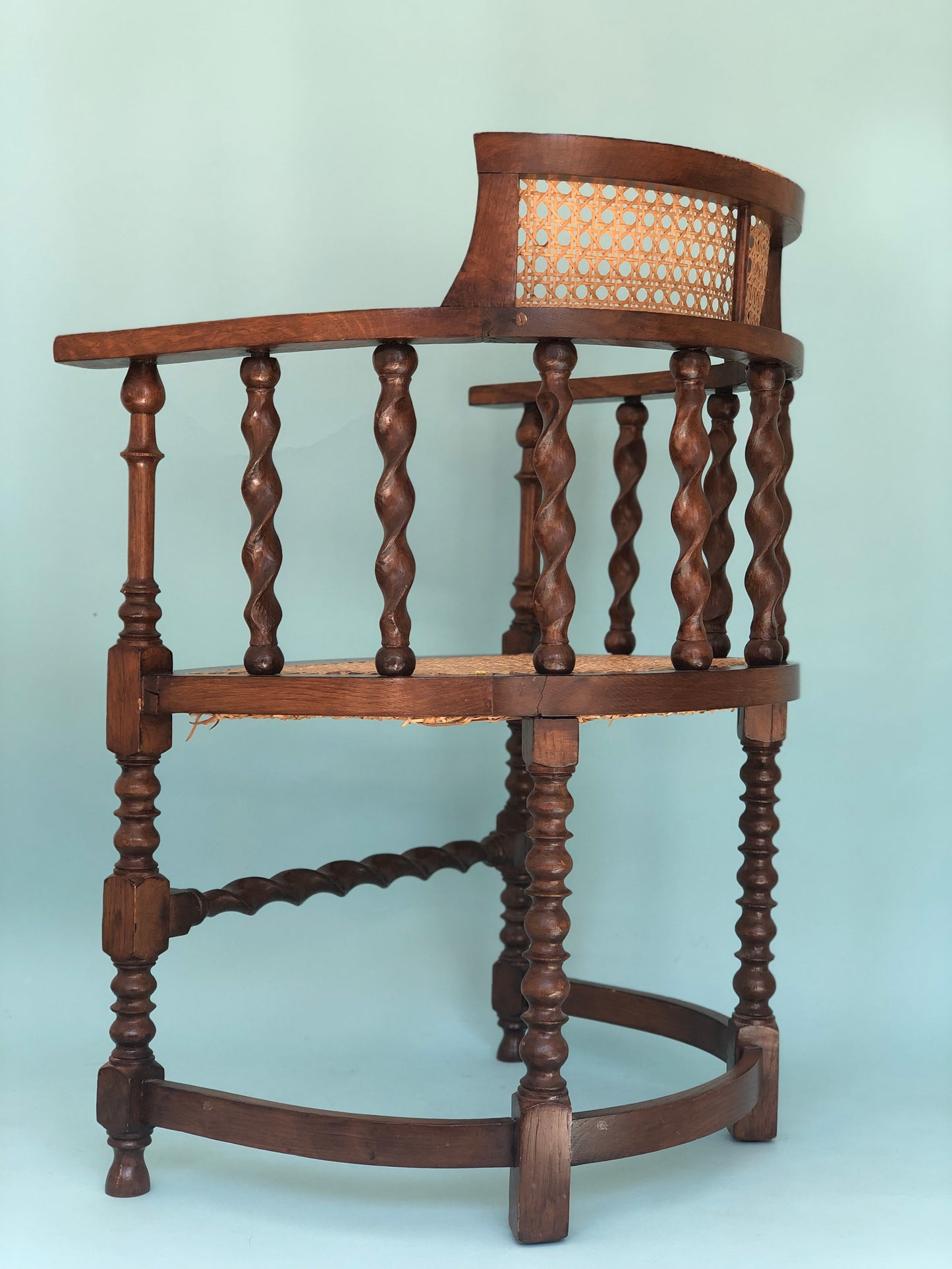 Edwardian Barley Twist Corner Chair With Cane 19th Century