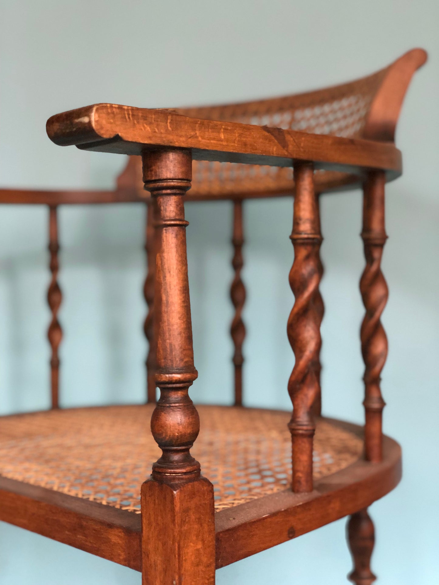 Edwardian Barley Twist Corner Chair With Cane Late 19th Century