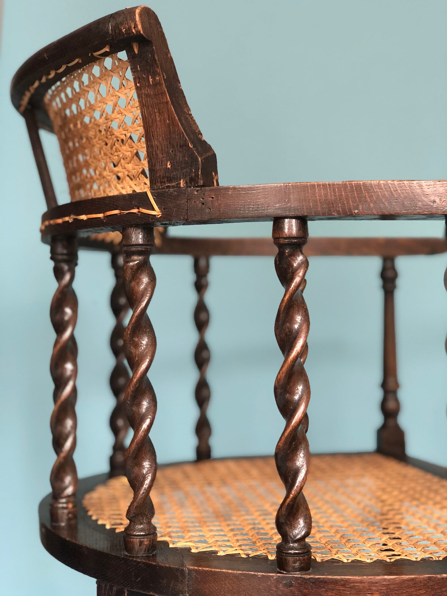 Edwardian Barley Twist Corner Chair With Cane Late 19th Century