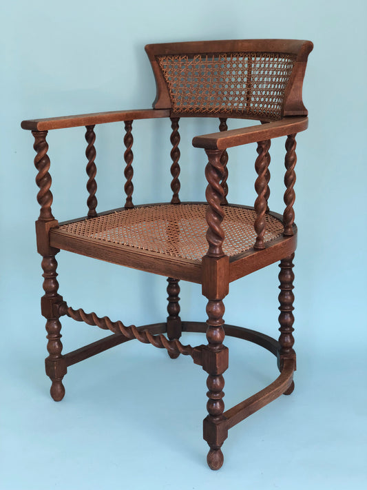 Edwardian Barley Twist Corner Chair With Cane Late 19th Century