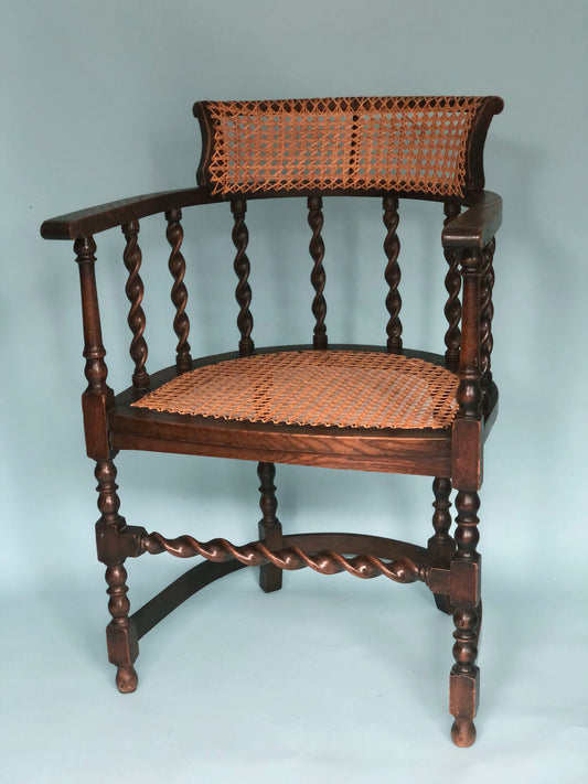 Edwardian Barley Twist Corner Chair With Cane Late 19th Century