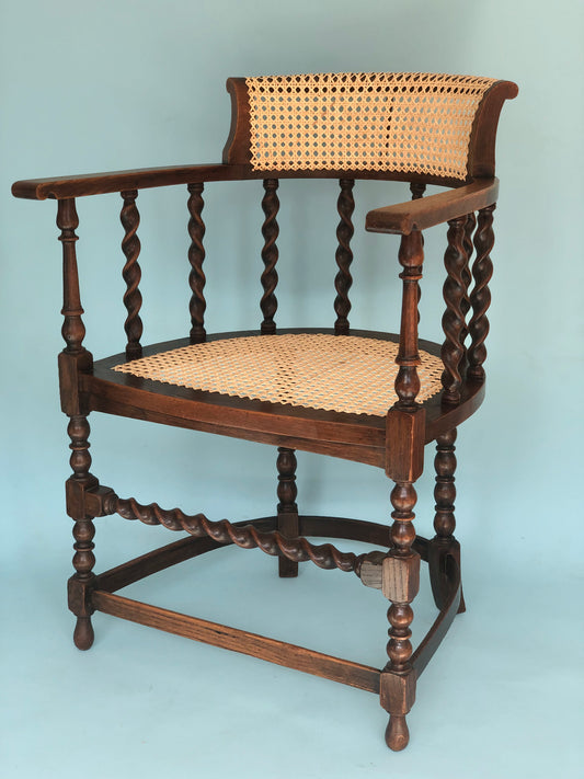 Edwardian Barley Twist Corner Chair With Cane Late 19th Century