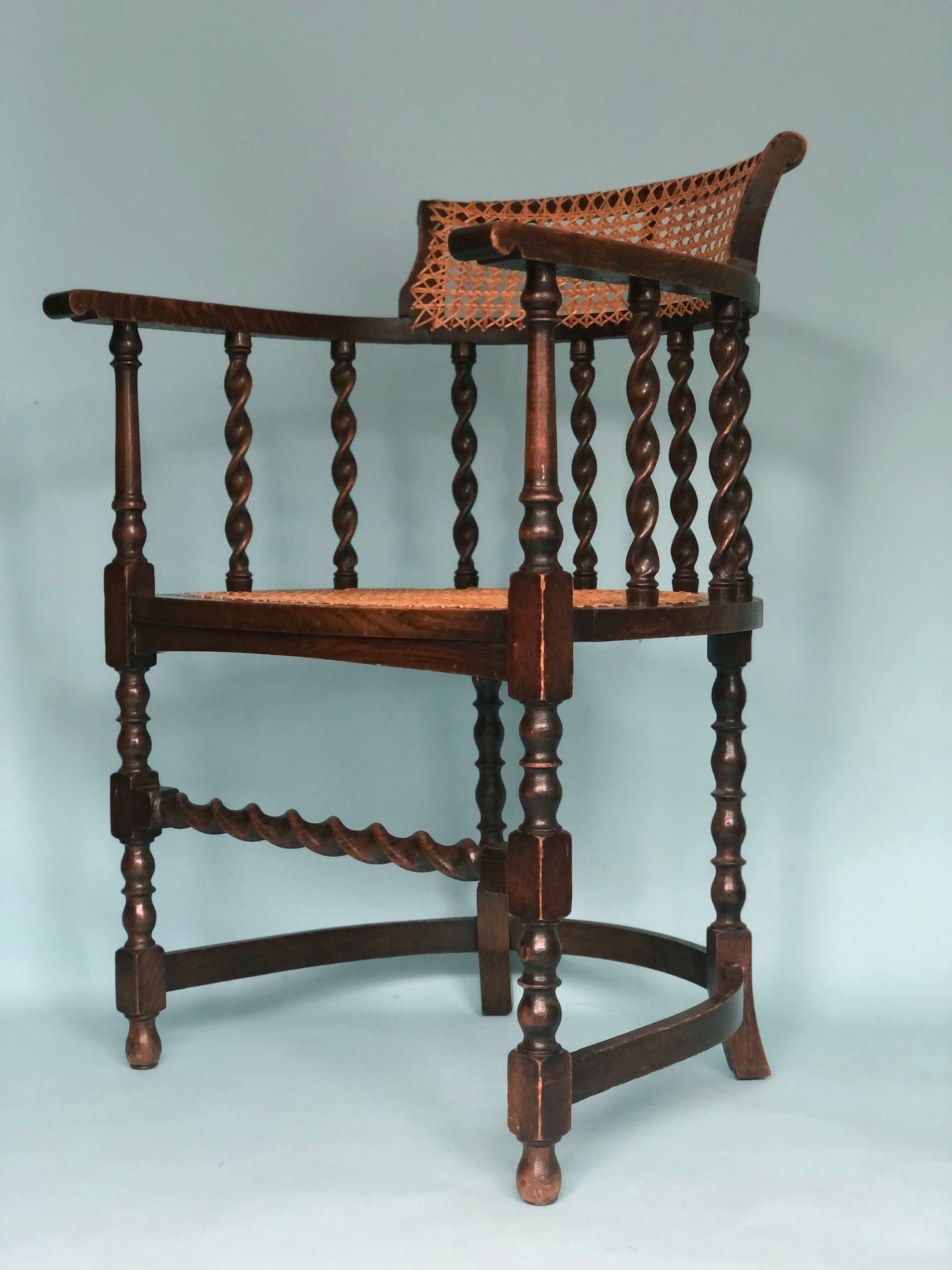 Edwardian Barley Twist Corner Chair With Cane Late 19th Century