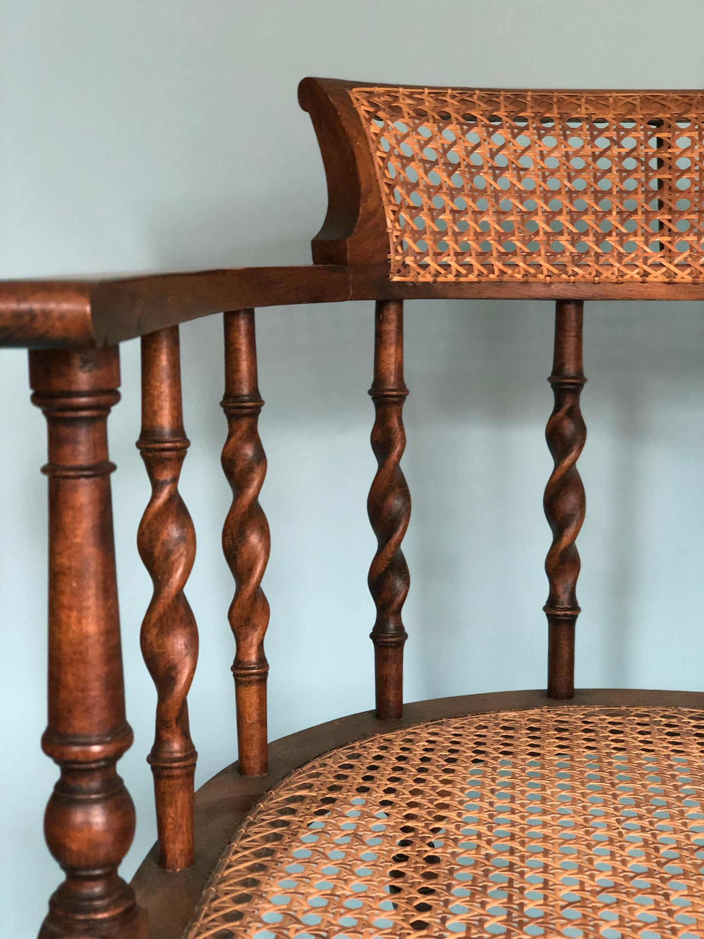 Edwardian Barley Twist Corner Chair With Cane Late 19th Century