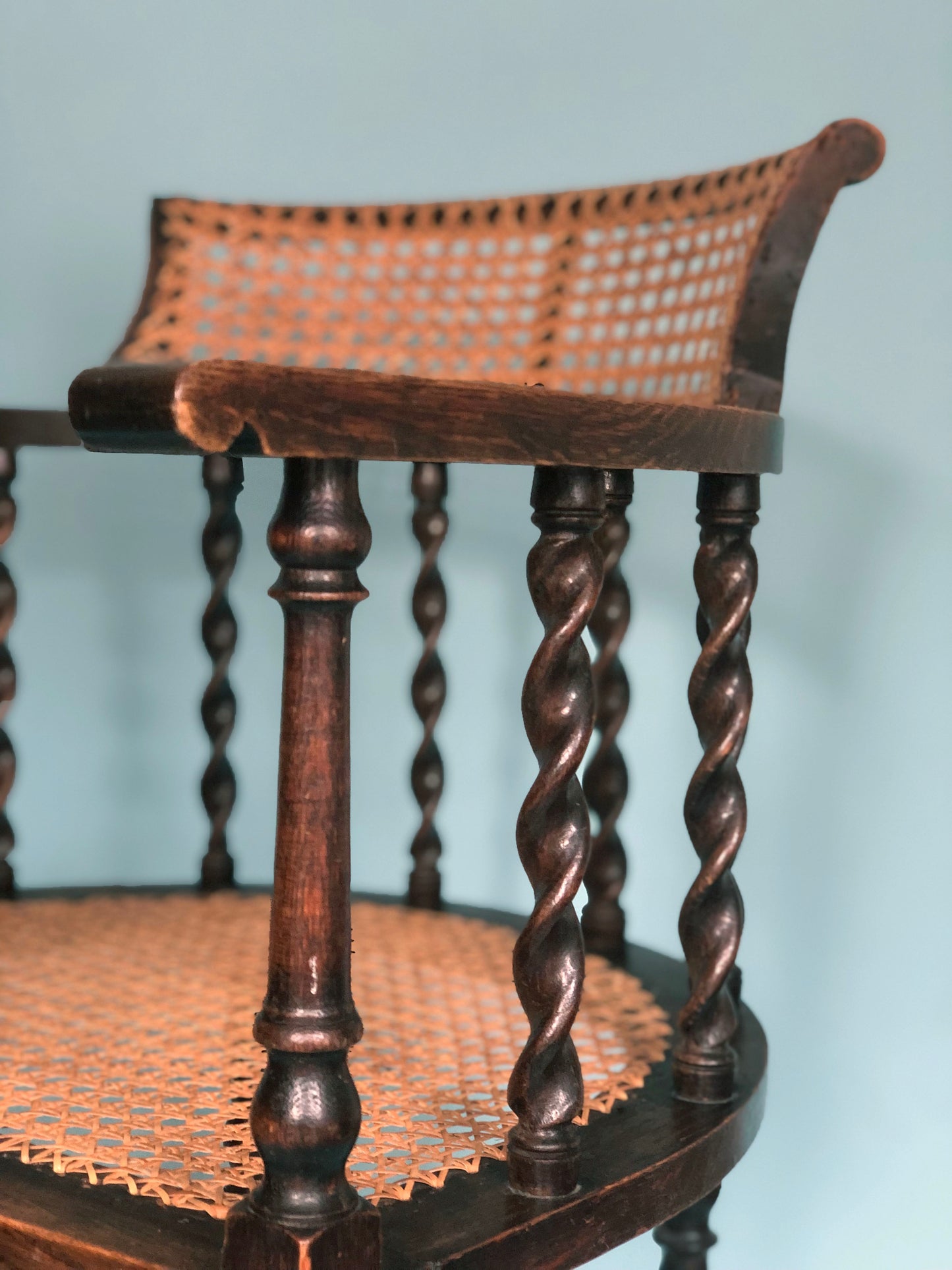 Edwardian Barley Twist Corner Chair With Cane Late 19th Century