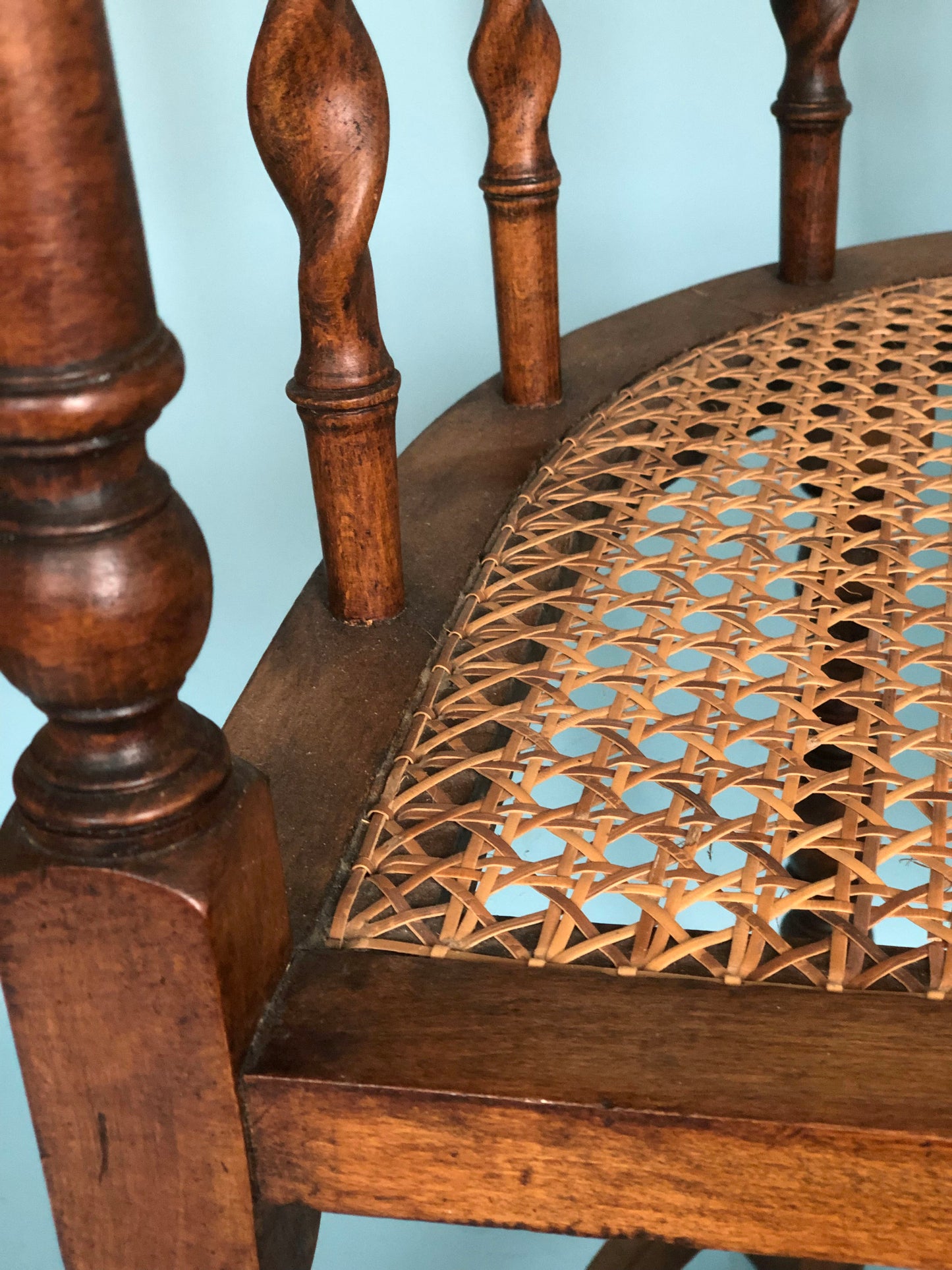 Edwardian Barley Twist Corner Chair With Cane Late 19th Century